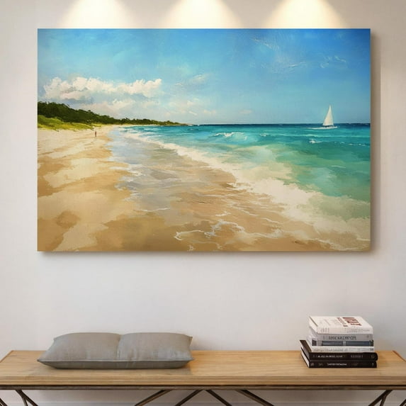 Velto Sailboat Ocean Canvas Art Tropical Coastal Illustration Seascape Nautical Beach Inspired Wall Decor, SIZE 12x16 INCLUDE Pine Wood Frame 1.25-Inch