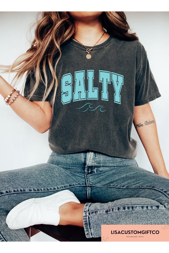 Salty Women’s T-shirt, Beach Lover Flamingo Graphic Apparel, Summer Vacation Outfit, Preppy Casual Gift Clothing Fullsize S-5XL Shirt