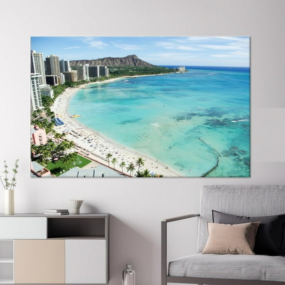 Velto Sea Landscape Canvas, Kitchen Decor Art, Ocean Wall Art, Waikiki Beach Art, View Canvas Art, Canvas Gift Coastal Decor, Canvas, 16x24 UNFRAMED
