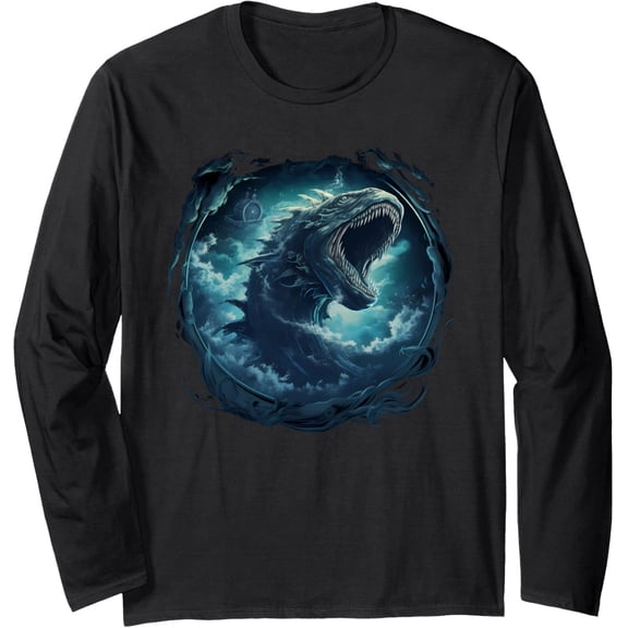 Velto Sea Monster Leviathan Ocean Creature Vintage Art Graphic Long Sleeve Swearshirt Full Size S-5XL