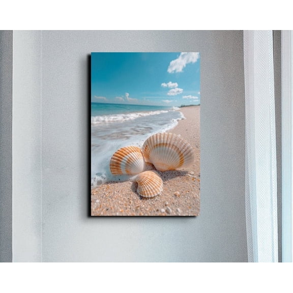 Velto Sea Shell Canvas Art Nautical Coastal Illustration Rustic Ocean Beach Inspired Wall Decor, SIZE 12x18 INCLUDE Pine Wood Frame 1.25-Inch