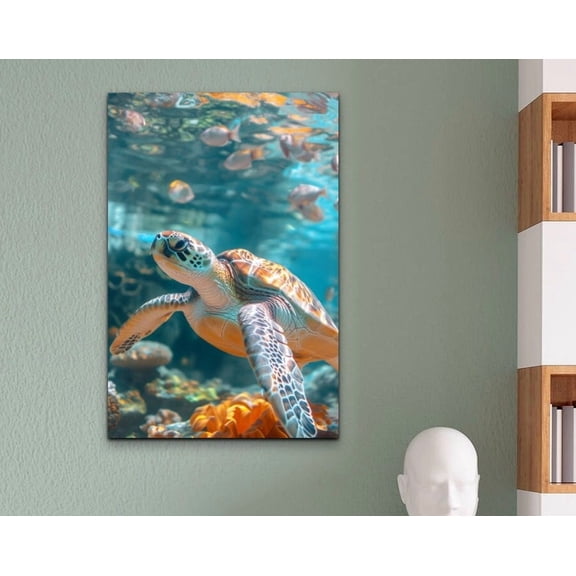 Velto Sea Turtle Canvas Wall Art Canvas, 8x12 0.75-Inch Pine Wood Frame