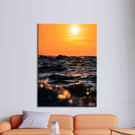 Velto Seascape Canvas, Nature Landscape Canvas, Sea Landscape Wall Decor, Wave Landscape Canvas Art, Waves At Sunset Canvas, Sunset Sky Artwork, 8x12 UNFRAMED
