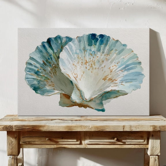 Velto Seashell Canvas Art | Blue And Tan Scallop Shell Coastal Decor | Ocean Beach House Wall In Soft Pastel Tones Canvas, 16x24 UNFRAMED