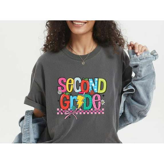 Velto Second Grade Teacher Graphic T-shirt Coquette Bow Casual Back to School Outfit Fullsize S-5XL Shirt