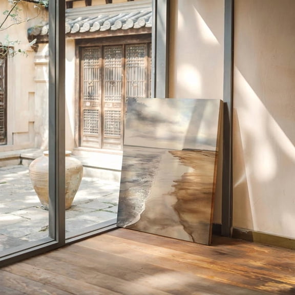 Velto Serene Coastal Shoreline Minimalist Beach Canvas Wall Art with Soft Neutrals for Relaxing Coastal or Boho Decor, SIZE 8x10 INCLUDE Pine Wood Frame 1.25-Inch