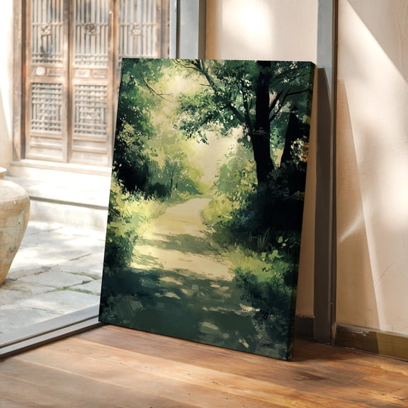 Velto Serene Forest Pathway Bathed in Sunlight with Lush Greenery, SIZE 8x10 INCLUDE Pine Wood Frame 1.25-Inch