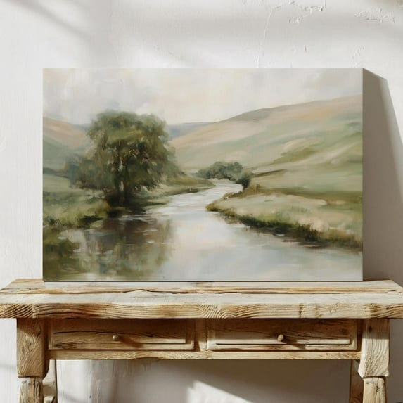 Velto Serene Rural Landscape Canvas Wall Art English Countryside River Scene European Village Decorative Artwork, SIZE 12x16 INCLUDE Pine Wood Frame 1.25-Inch