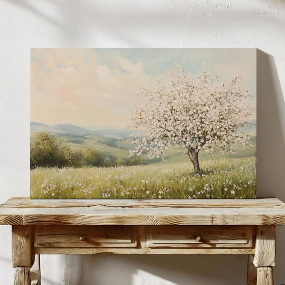Velto Serene Springtime Blossom Canvas Art - Beautiful Blooming Tree for Home or Office, SIZE 12x18 INCLUDE Pine Wood Frame 1.25-Inch