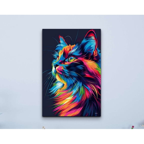 Velto Siberian Cat Canvas Art - Cat Decor, Centerpiece Portrait, Wrapped Canvas Animal Decor, SIZE 16x24 INCLUDE Pine Wood Frame 1.25-Inch