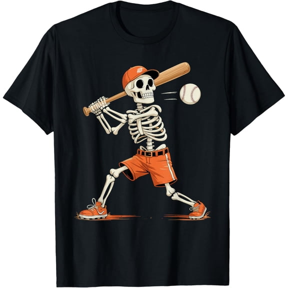 Velto Skeleton Batting Baseball Spooky Skeleton T-Shirt All Size S-5XL