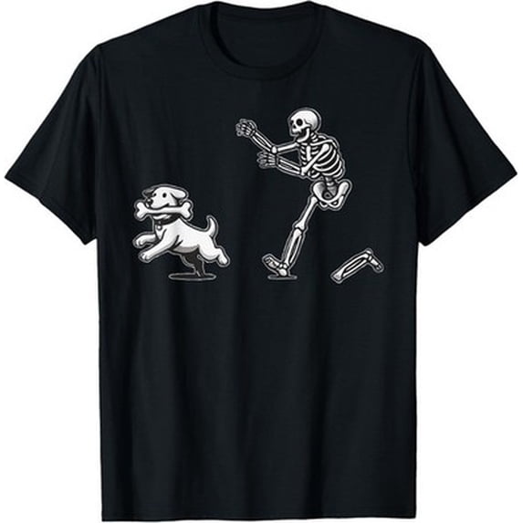 Velto Skeleton Dog Happy Holiday Skeleton Chasing Dog T-Shirt All Size S-5XL