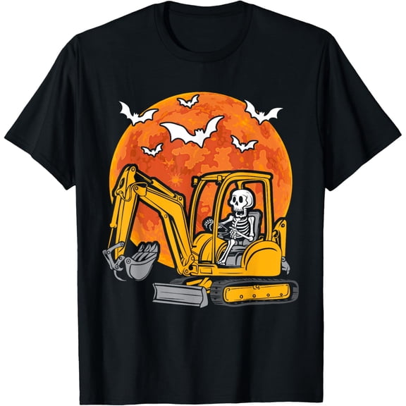Velto Skeleton Driving Truck Excavator Construction T-Shirt All Size S-5XL