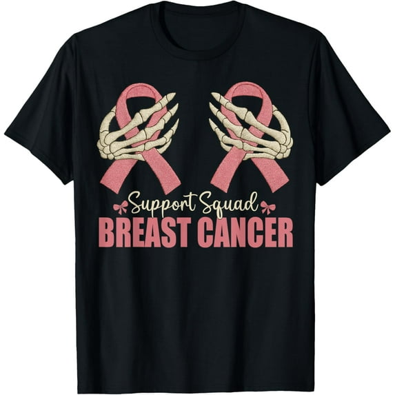 Velto Skeleton Hands Breast Cancer October We Wear Pink Ribbon T-Shirt All Size S-5XL