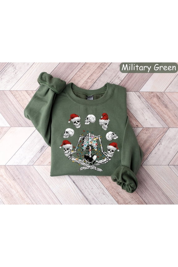 Skeleton Happy Holiday Sweatshirt, Happy Holiday Skeleton Yoga Shirt, Holiday Sweaters, Happy Holiday Crewneck, New Year Shirt, Skeleton Xmas Sweater All Size S-3XL