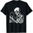 thumbnail image 1 of Velto Skeleton Hugging Black Cat Gothic Design T-Shirt All Size S-5XL, 1 of 5