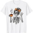 thumbnail image 1 of Velto Skeleton Messy Bun Coffee Costume Mom Women T-Shirt All Size S-5XL, 1 of 5