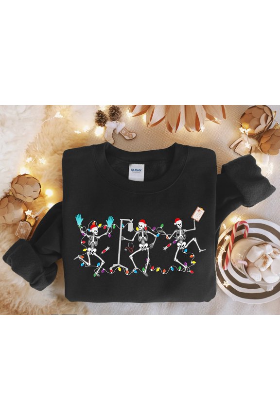 Skeleton Nurse Holiday Winter Sweatshirt, Holiday Winter Skeleton Dancing Tee, Holiday Winter Gift for Nurse, Nursing Tee, Registered Nurse Tee, Nurse Shirt All Size S-5XL