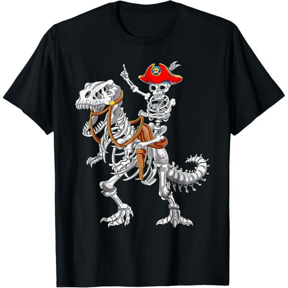 Velto Skeleton Pirate Riding Skeleton Dinosaur T-Shirt All Size S-5XL