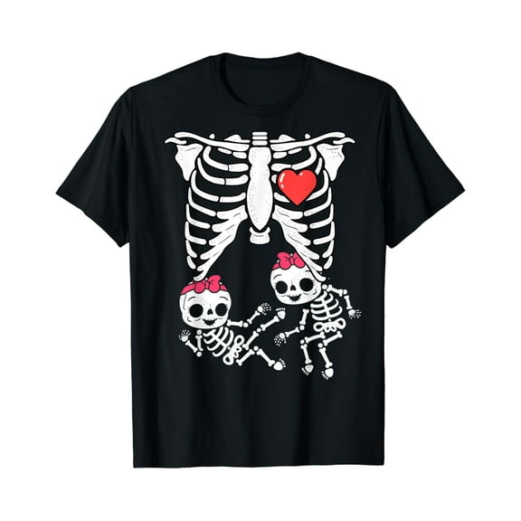 Velto Skeleton Pregnancy Shirt Girl Twins X-Ray Pregnant T-Shirt All Size S-5XL