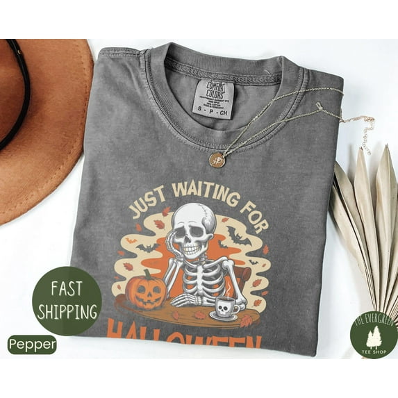 Velto Skeleton Pumpkin Graphic Tshirt Retro Spooky Season Fall Inspired Casual Outfit Holiday Celebration Wear Fullsize S-5XL Shirt