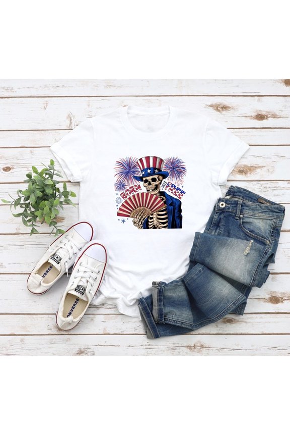 Skeleton Star 4th Of July Shirt, Patriotic Skull USA All Size S-5XL