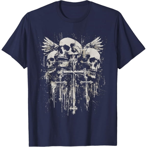 Velto Skull Cross Y2K Goth Alt Grunge Gothic Emo Aesthetic T-Shirt All Size S-5XL