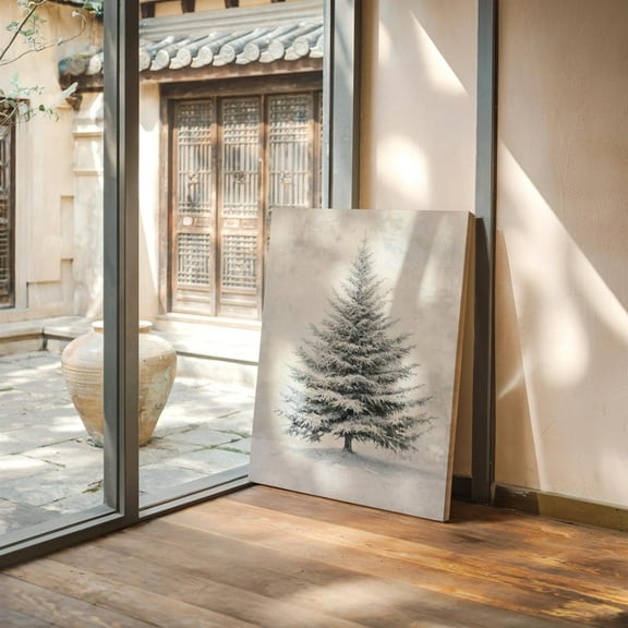 Velto Snow Covered Pine Tree Canvas, Winter Forest Scene for Rustic Lodge Decor, SIZE 8x10 INCLUDE Pine Wood Frame 1.25-Inch