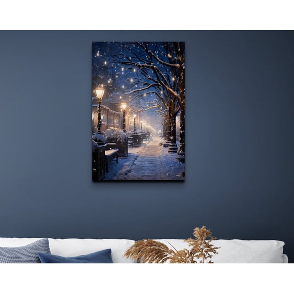 Velto Snow Covered Village Canvas Art Cozy Winter Scene Rustic Holiday Inspired Snowy Cottage Seasonal Wall Decor, SIZE 8x10 INCLUDE Pine Wood Frame 1.25-Inch
