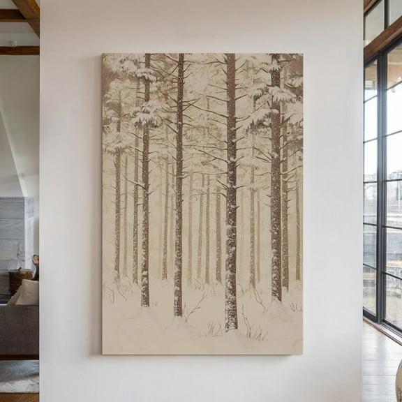Velto Snowy Pine Forest Canvas Wall Art | Tranquil Winter Woodland Scene In Neutral Tones | Rustic Lodge Or Farmhouse Holiday Decor Canvas, 8x10 UNFRAMED