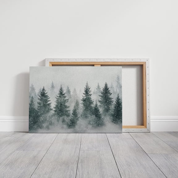 Velto Snowy Pine Trees Canvas Art Rustic Seasonal Illustration Holiday Forest Farmhouse Winter Inspired Wall Decor, SIZE 12x18 INCLUDE Pine Wood Frame 1.25-Inch