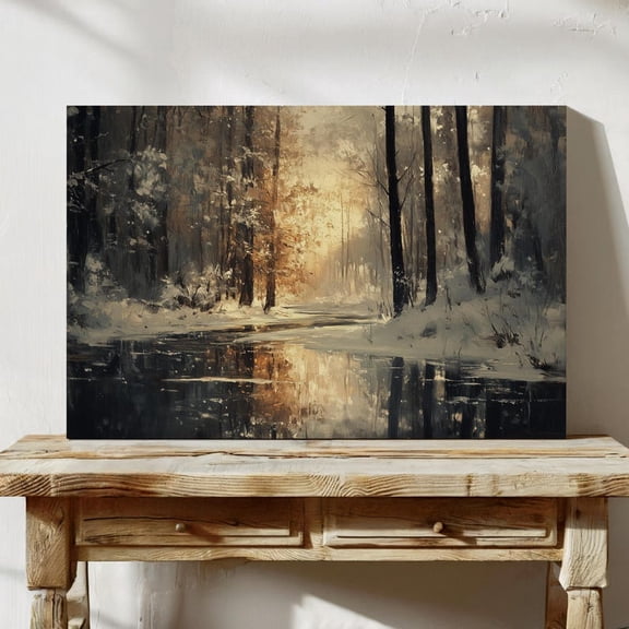 Velto Snowy Winter Canvas Wall Art Tranquil Landscape Forest Illustration Seasonal Nature Inspired Decorative Artwork, SIZE 12x18 INCLUDE Pine Wood Frame 1.25-Inch