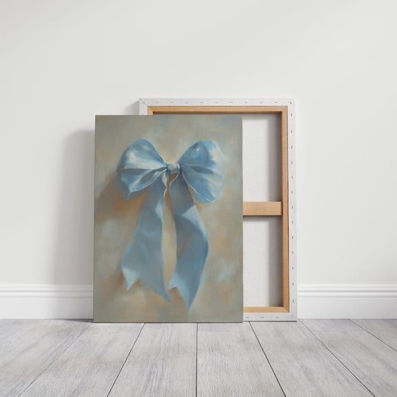 Velto Soft Blue Satin Bow Canvas Wall Art Elegant Feminine Décor Canvas, SIZE 12x18 INCLUDE Pine Wood Frame 1.25-Inch