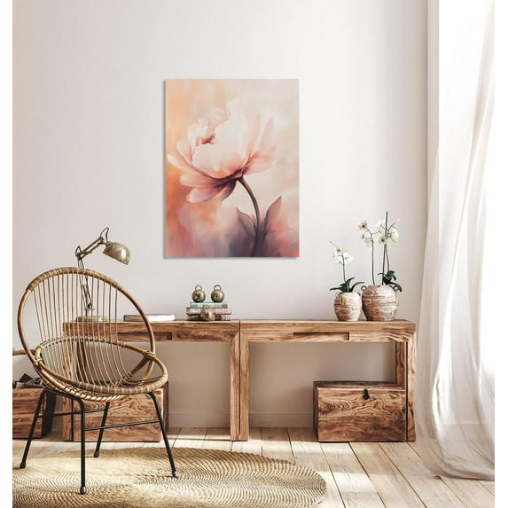 Velto Soft Blush Peony Bloom, Romantic Modern Minimalist Boho Floral Wall Art, Delicate Pink Flower Decor Canvas, 12x16 UNFRAMED