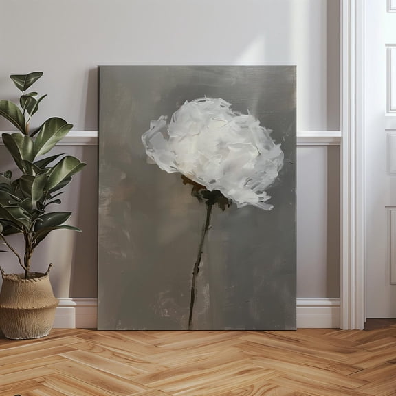 Velto Soft White Flower Muted Colors, Impressionist Floral Wall Decor, Gray Background, Elegant Botanical Canvas, 16x24 UNFRAMED