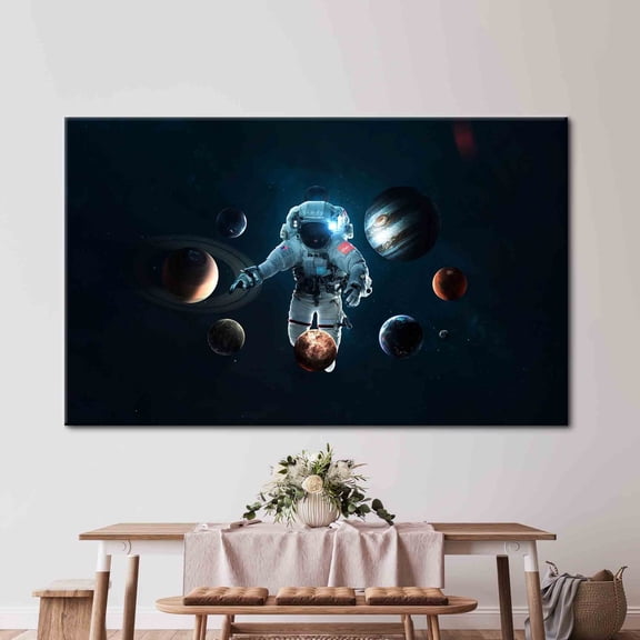 Velto Solar System Space Kids Planet Astronaut Artwork, Space Landscape Canvas, 12x18 0.75-Inch Pine Wood Frame