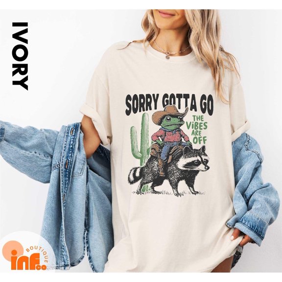 Velto Sorry Gotta Go The Vibes Are Off T-Shirt, Cowboy Frog Riding Shirt, Frog and All Size S-5XL