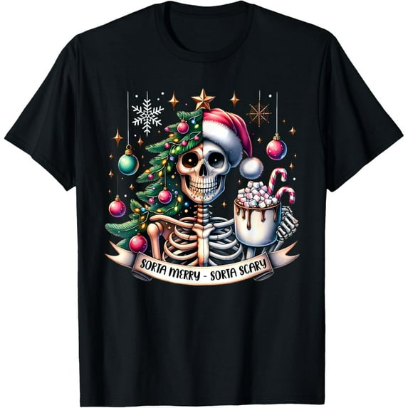 Velto Sorta Merry Sorta Scary Skeleton Hot Cocoa happy holiday Pajamas T-Shirt All Size S-5XL