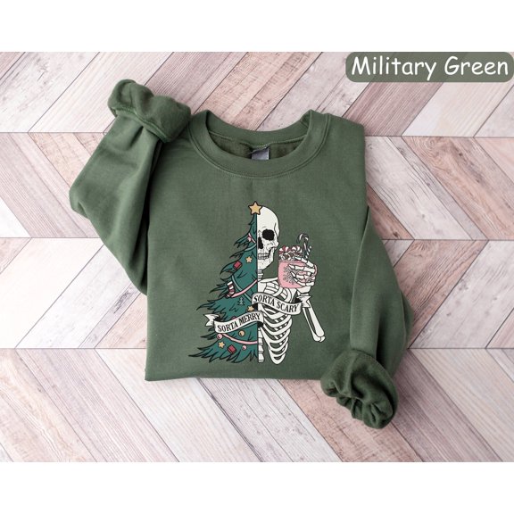 Velto Sorta Scary Sorta Merry Sweatshirt, Happy Holiday Skeleton Shirt, Womens Happy Holiday Sweater, Holiday Sweaters, Happy Holiday Crewneck, Xmas Tshirt All Size S-3XL