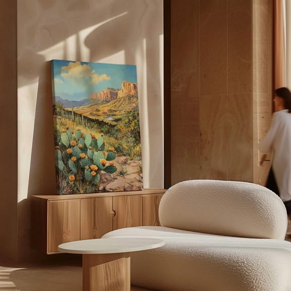 Velto Southwest Cactus Landscape Canvas Art Desert Mountain Scene Vintage Western Wall Decor for Home or Office, SIZE 12x16 INCLUDE Pine Wood Frame 1.25-Inch