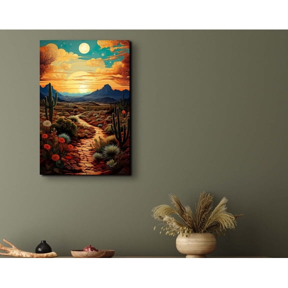 Velto Southwestern Desert Canvas, Boho Landscape Wall Art, Rustic Mexico New Mexico Decor, SIZE 12x16 INCLUDE Pine Wood Frame 1.25-Inch