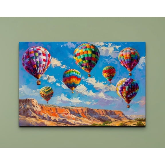 Velto Southwestern Desert Hot Air Balloon Canvas Retro Canvas Colorful Canvas Wall Art, SIZE 8x10 INCLUDE Pine Wood Frame 0.75-Inch