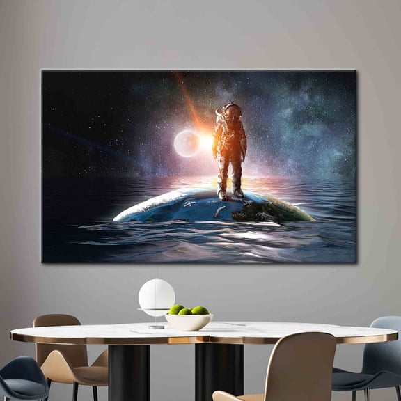 Velto Spaceman In The Sea, Space Landscape Printed, Earth Wall Art, Ocean Wall Art, Starry Sky Wall Decor, Abstract Art Canvas, Planet Canvas, 8x10 UNFRAMED