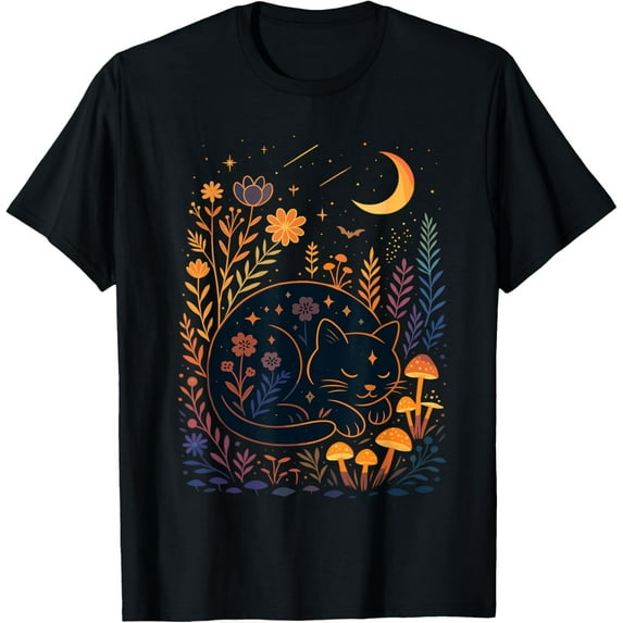 Velto Spooky Season Shirt, Witch Mystical Black Cat Moon T-Shirt All Size S-5XL