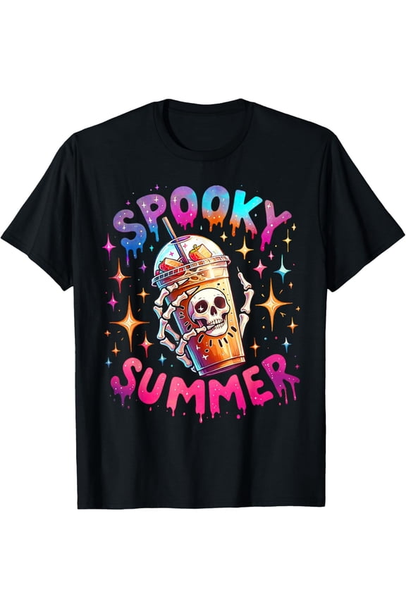 Spooky Summer Skeleton Coffee Summer Vacation Family Hawaii T-Shirt All Size S-5XL