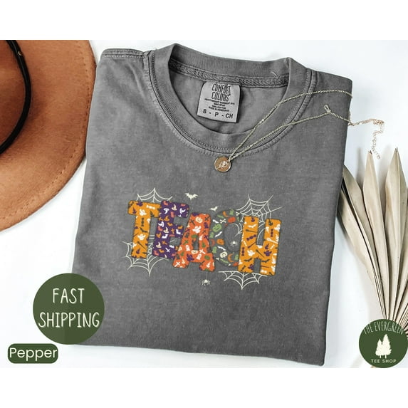 Velto Spooky Teacher Graphic Tshirt Ghost Design Back To School Fall Inspired Classroom Casual Appreciation Wear Fullsize S-5XL Shirt