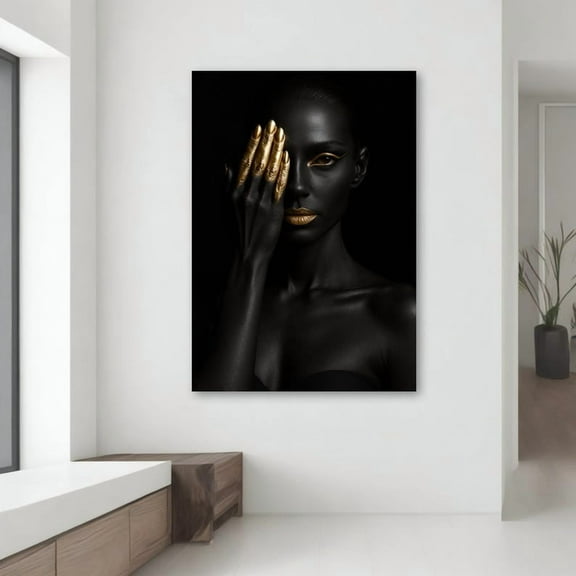 Velto Statement Black Woman Art Gold Hand Portrait Canvas Print Modern Afrocentric Wall Decor Elegant Gold Accents Canvas, 8x10 UNFRAMED