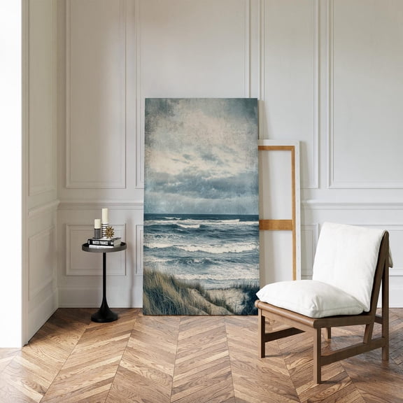 Velto Stormy Ocean Waves Canvas, Moody Coastal Seascape Wall Art, Dramatic Nautical Decor, SIZE 8x10 INCLUDE Pine Wood Frame 1.25-Inch