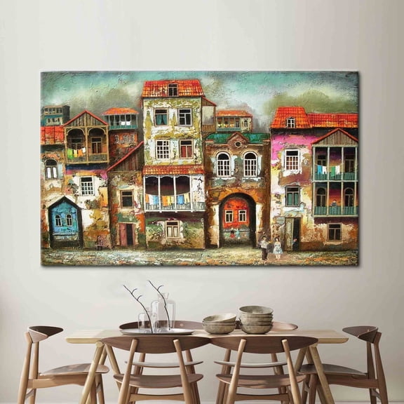 Velto Street Silhouette Canvas Art, View Wall Art, Cityscape Printed, Old City Lansdscape Artwork, Abstract Landscape Art Canvas, 12x18 UNFRAMED
