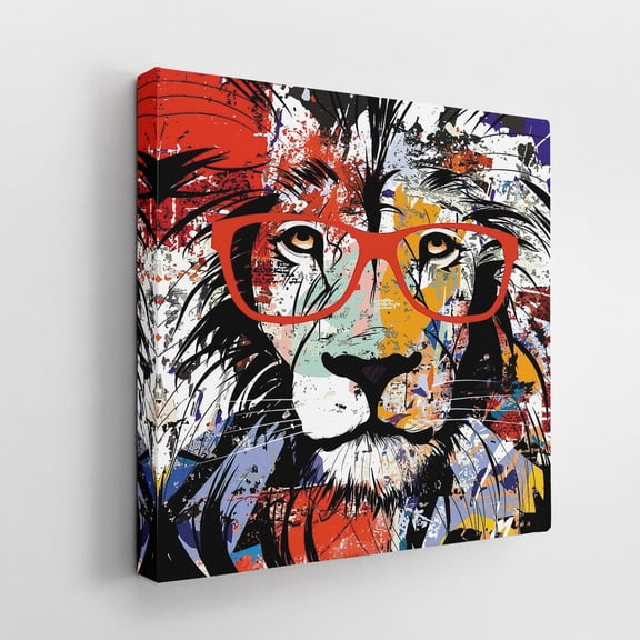 Velto Stylish Lion With Red Glasses Canvas: Bold And Unique Artwork For Home Decor - Perfect Gift Canvas, 8x10 UNFRAMED